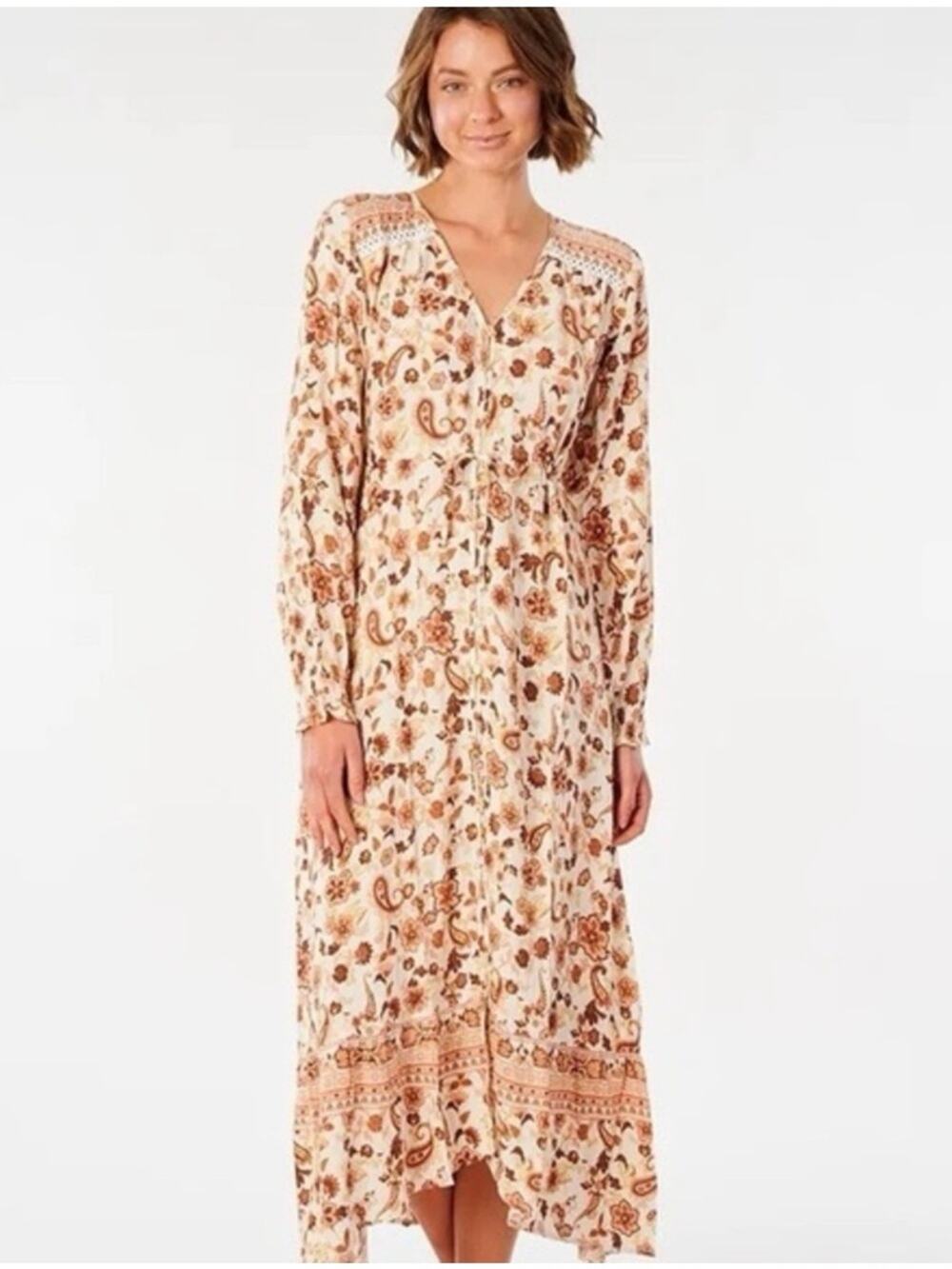 Rip Curl Desert Dawn Floral Long Sleeve Maxi Dress Size Large